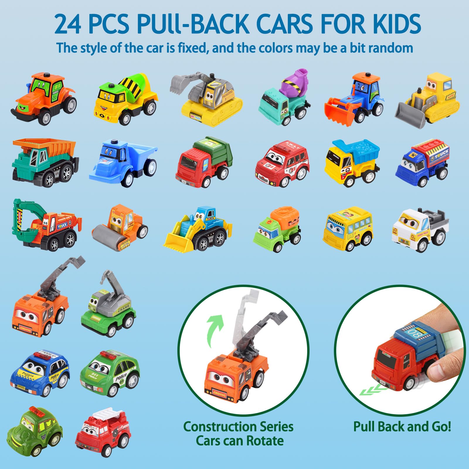 Advent Calendar 2024 for Kids Boys, 24 Days Christmas Countdown Calendar with Cute Pull-Back Cars Vehicles, Holiday Gift Christm